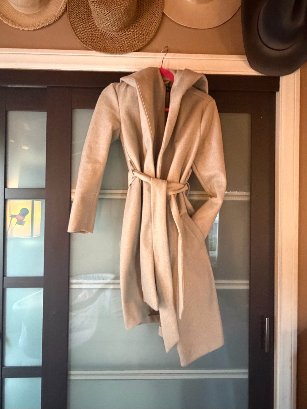 Zara Women's Hooded Wrap Coat in Light Beige